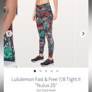 EUC Lululemon Fast & Free 7/8 Tight II Nulux 25” Zen Clash Multi